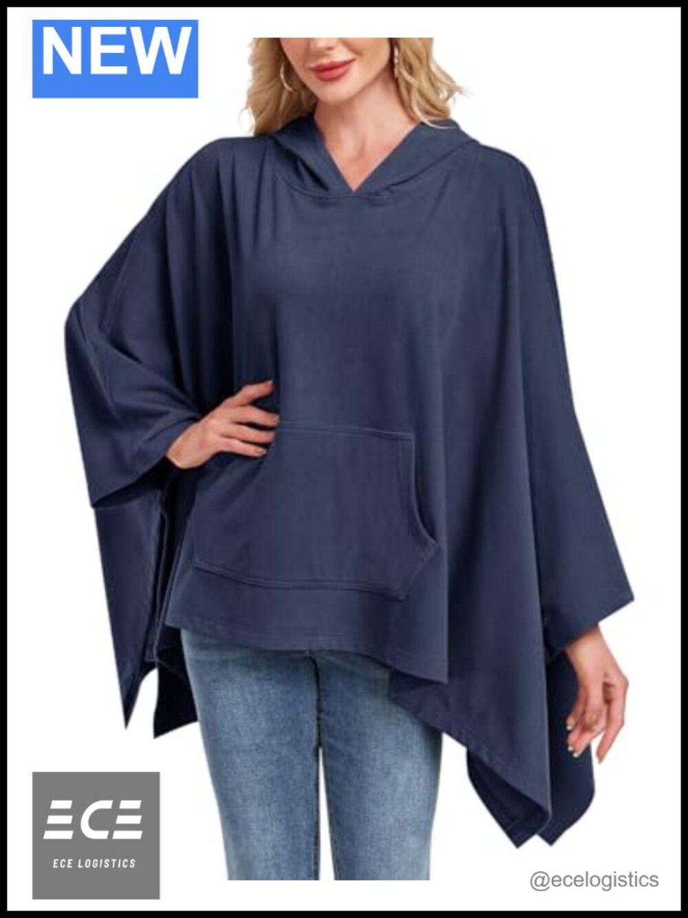 Hooded Poncho Sweatshirt Oversized Cape Pullover Batwing Sleeve Pockets